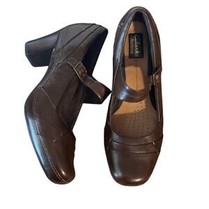 Clarks Mika Mary Jane Dark Brown Heels Womens Size 10 M